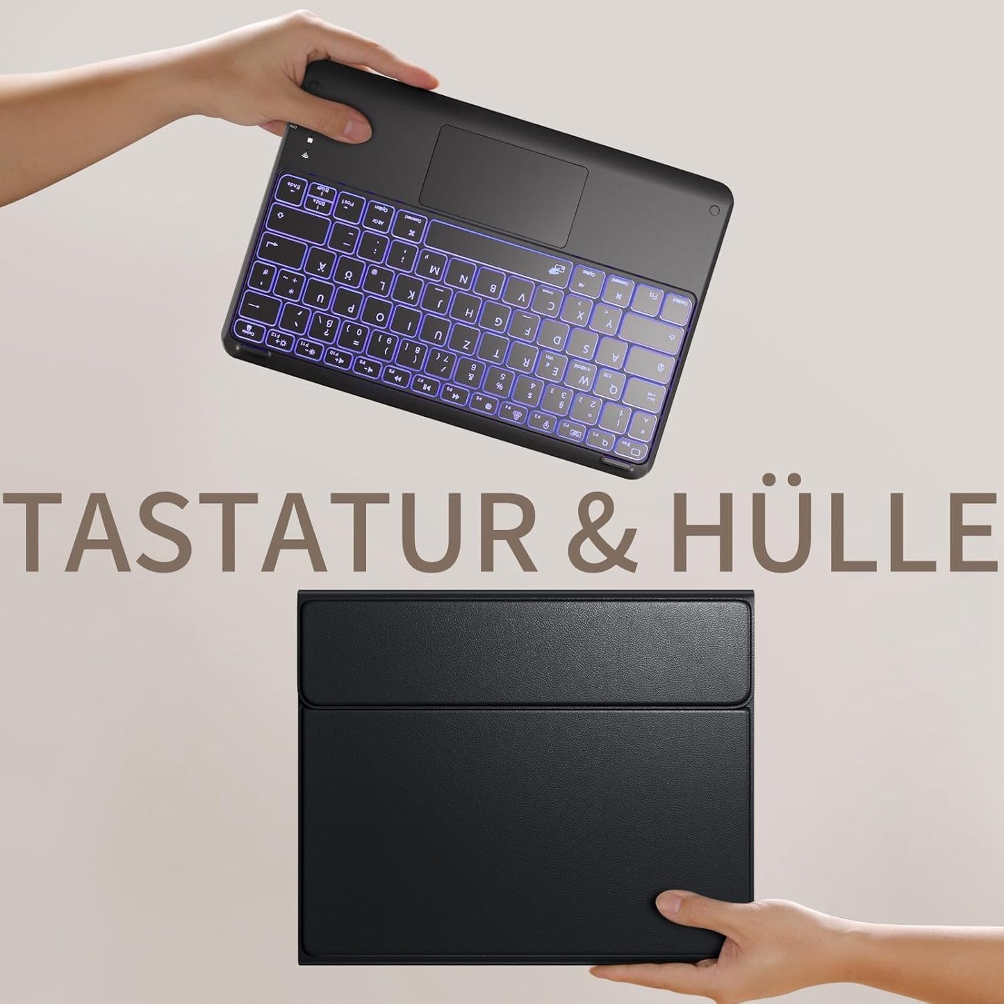 Vobafe iPad Pro 12.9 Hülle mit Tastatur und Touchpad, 7 Farben Beleuchtung, Abnehmbare QWERTZ Tastatur, mit Stifthalter