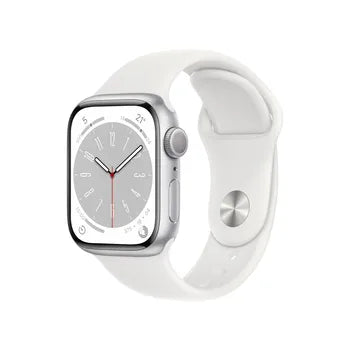 Apple Watch Series 8 GPS 45mm Silber Aluminium mit weißem Sportarmband
