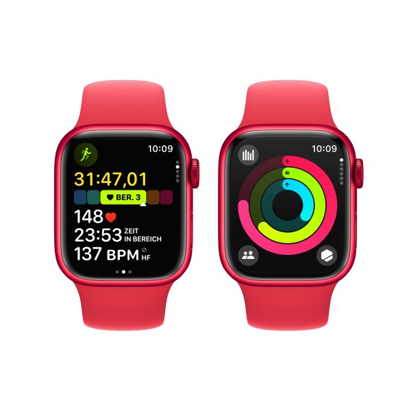 Apple Watch Series 9 Aluminium 4G 41mm Rot (Rotes Silikonarmband S/M)