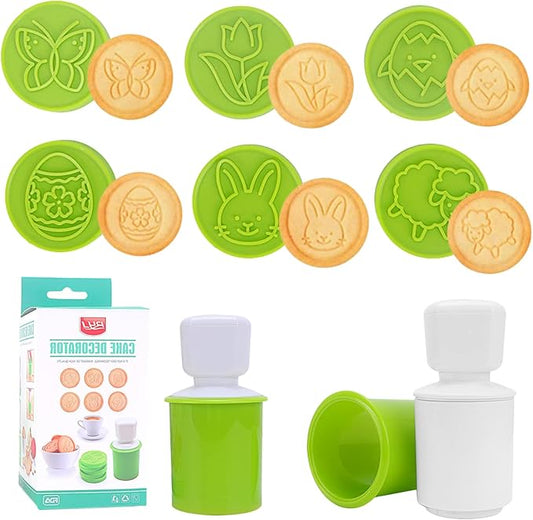 Oster-Ausstechformen-Set, 6 austauschbare Keksstempel, 1 runde Ausstechform, 1 Kekspresse