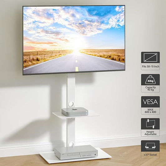 BONTEC Universeller TV-Ständer für 30-70 Zoll LED/OLED/LCD/Plasma Bildschirme, Höhenverstellbar, mit 2 Ebenen Gehärtetem Glas, Traglast bis 40kg, Max. VESA 600x400mm