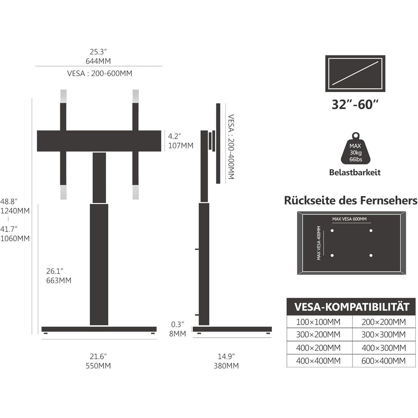 Fitueyes TV-Ständer für 32-60 Zoll TV