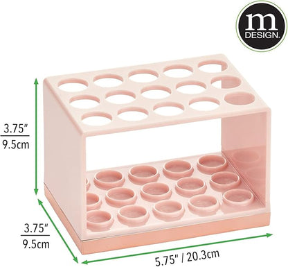 mDesign praktischer Kosmetik Organizer – dekorative Kosmetik Aufbewahrungsbox für Wimperntusche und Lippenstift – Ablage mit 15 Fächern zur Schminkaufbewahrung – hellrosa und rotgoldfarben
