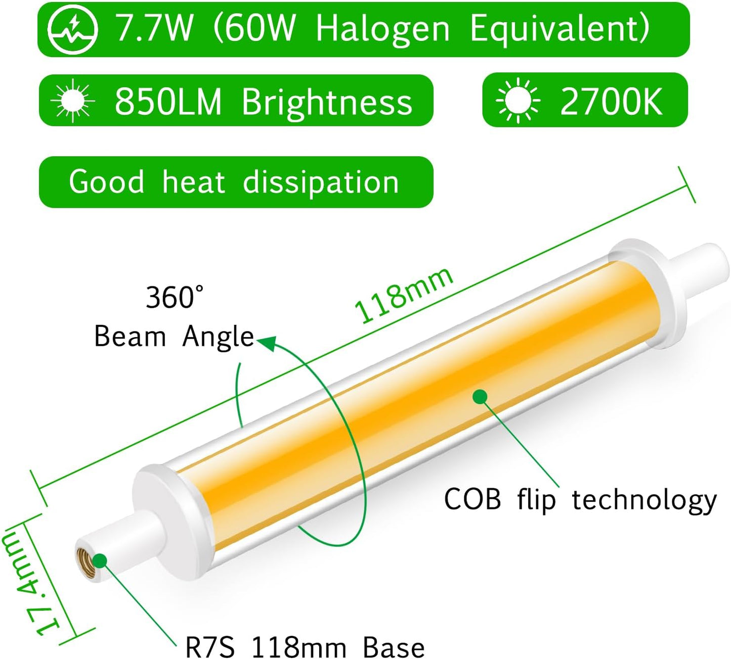 BVCL Lampen R7S LED 118mm Dimmbar, Warmweiß 2700K, 7.7W Entspricht 60W einer Halogenlampe