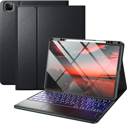 Vobafe iPad Pro 12.9 Hülle mit Tastatur und Touchpad, 7 Farben Beleuchtung, Abnehmbare QWERTZ Tastatur, mit Stifthalter